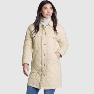 Eddie Bauer Women's Blyn Ivory Quilted Long Shirt Jacket